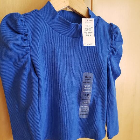 NEW! Gap Toddler Girl's Blue Puff Sleeve Turtleneck Shirt 12-18 Months - Picture 3 of 6